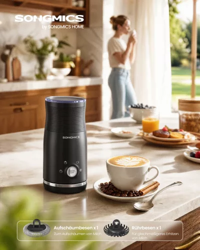 SONGMICS 4 az 1-ben Elektromos Tejhabosító Rozsdamentes Acél Fekete 300 ml Automatikus Leállással
