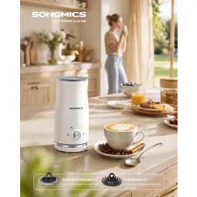   SONGMICS 4 az 1-ben Elektromos Tejhabosító Rozsdamentes Acél Felhőfehér Automatikus Leállással