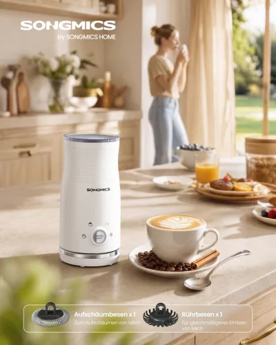 SONGMICS 4 az 1-ben Elektromos Tejhabosító Rozsdamentes Acél Felhőfehér Automatikus Leállással