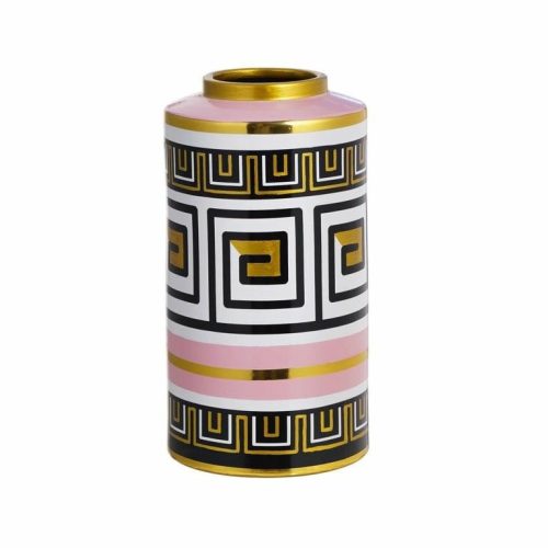 Richmond Leora S Antik Stílusú Kerámia Váza Rózsaszín-Arany Geometrikus Mintával
