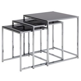 Actona Cross Trio Üveg Kisasztal Szett Fekete Króm