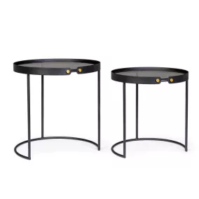   Bizzotto Zeina Round Üveglapos Dohányzóasztal Szett Fekete Arany Díszítéssel