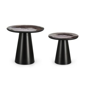   BIZZOTTO ZAINAB Mangófa Dohányzóasztal Szett Fekete Lakkozott