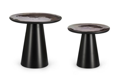 BIZZOTTO ZAINAB Mangófa Dohányzóasztal Szett Fekete Lakkozott