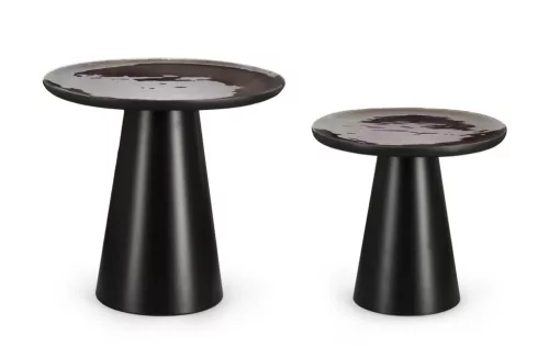 BIZZOTTO ZAINAB Mangófa Dohányzóasztal Szett Fekete Lakkozott