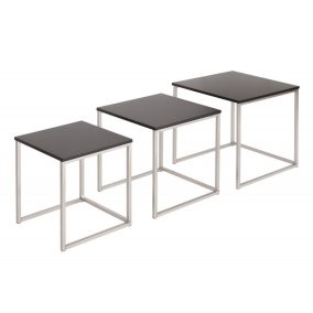   Invicta New Elements Fekete MDF Egymásba Tolható Asztalszett Króm Vázzal