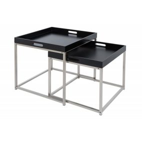 Invicta Elements Fekete Króm Dohányzóasztal Szett