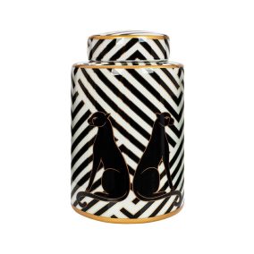  KARE Design Panther Porcelán Díszedény Fekete-Fehér Csíkos Arany Szegéllyel 25cm