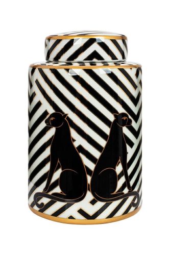 KARE Design Panther Porcelán Díszedény Fekete-Fehér Csíkos Arany Szegéllyel 25cm