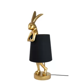   KARE Design Rabbit Arany Nyúl Asztali Lámpa Fekete Lenárnyékolóval