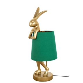   KARE Design Rabbit Asztali Lámpa Arany Zöld Vászon Ernyővel 68cm
