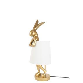   KARE Design Rabbit Aranyozott Nyuszi Asztali Lámpa Fehér Lenburkolattal