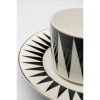KARE Harlequin Porcelán Kávéscsésze Készlet Geometrikus Fekete-Fehér Arany Díszítéssel
