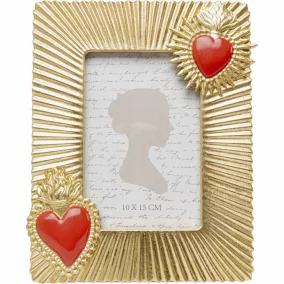   KARE Design Flaming Heart Due Arany Képkeret Piros Szívekkel 10x15 cm