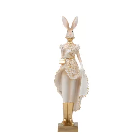   King Home SHP RABBIT Dekoratív Nyúl Figura Gyanta Bézs Arany