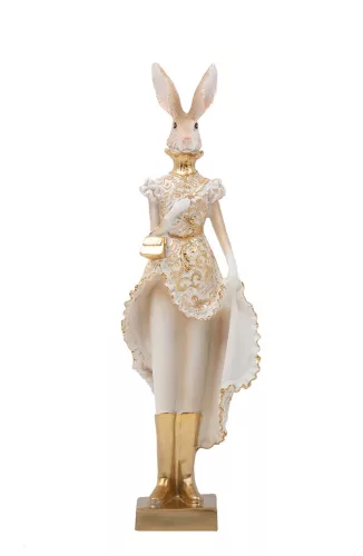 King Home SHP RABBIT Dekoratív Nyúl Figura Gyanta Bézs Arany
