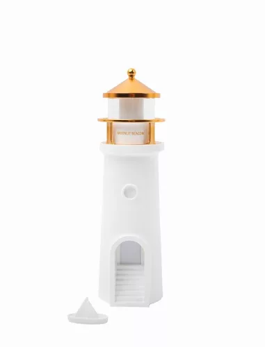 King Home SHP LIGHTHOUSE Éjjeli Lámpa Projektorral Műanyag Fehér-Arany Mozgásérzékelővel