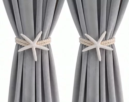 SHP Starfish Függönytartó Készlet Rozgwiazda Díszítéssel Fehér Tengerparti Stílusban