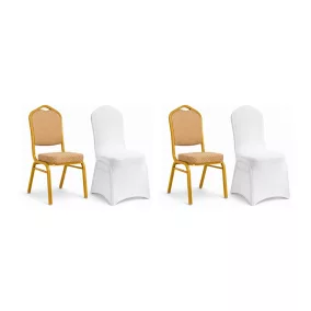   King Home HERA Bankett Szék Szett Arany Acél Bézs Kárpittal és Fehér WEDING Huzattal (2+2 db)