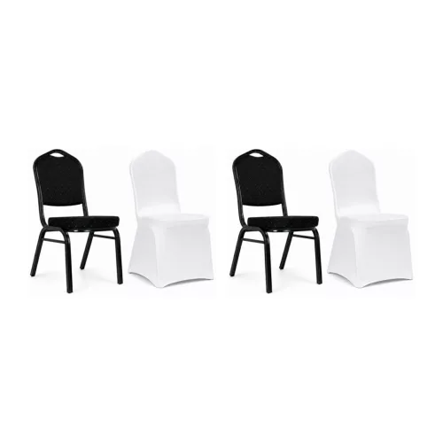 King Home Heron & Wedding Bankett Szék Szett Fekete Acél Fehér Huzattal