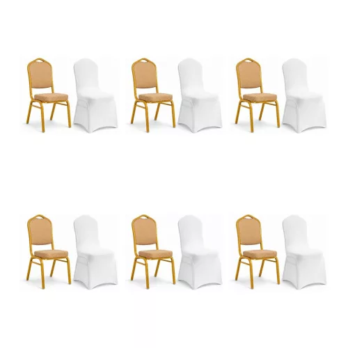 King Home Hera Bankett Szék Készlet Arany Acél Bézs Kárpittal és Fehér Huzattal (6 db)
