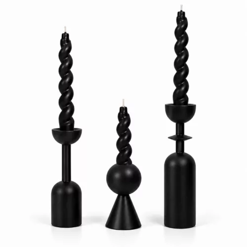 SHP Dark Gyertyatartó Szett Fa Fekete Minimalista 3 darabos