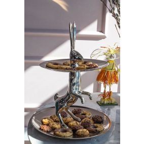   KARE Bunny Alumínium Ezüst Kétszintes Süteményes Állvány