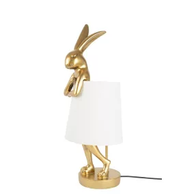   KARE Rabbit Aranyozott Nyuszi Asztali Lámpa Fehér Lenvászon Ernyővel