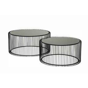   KARE Wire Fekete Üveglapos Drótvázas Dohányzóasztal Szett