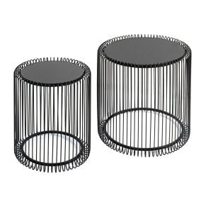 KARE Wire Fekete Üveglapos Dohányzóasztal Szett 44 cm