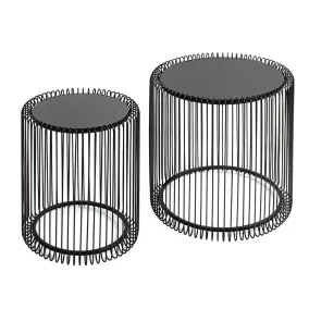 KARE Wire Fekete Üveglapos Dohányzóasztal Szett 44 cm