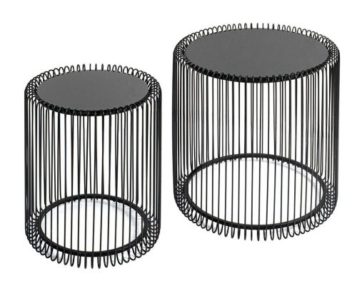KARE Wire Fekete Üveglapos Dohányzóasztal Szett 44 cm