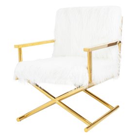 KARE Design Mr. Fluffy Műszőrme Fotel Fehér Arany