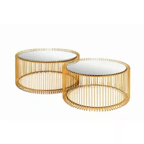   Kare Design Wire Réz Dohányzóasztal Szett Tükrös Üveglappal