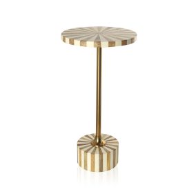   KARE Domero Cirque 25 Mangófa Kisasztal Fehér-Arany Sugaras Mintával