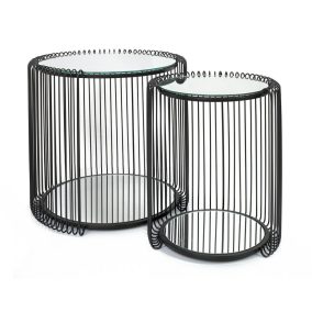   KARE Wire Double II Fekete Fém Dohányzóasztal Szett Tükrös Üveglappal