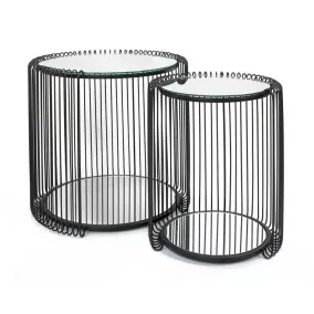   KARE Wire Double II Fekete Fém Dohányzóasztal Szett Tükrös Üveglappal