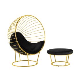   King Home Gabbia Stand Luxus Bársony Fotel Arany Lábtartóval