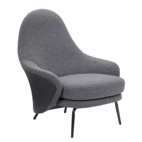 King Home Lobby Teddy Bouclé Fotel Szürke Fekete Acél