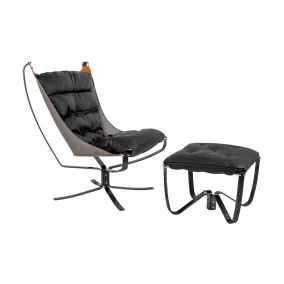   King Home Arni High Pihenőfotel Műbőr Fekete Lábtartóval