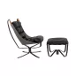   King Home Arni High Pihenőfotel Műbőr Fekete Lábtartóval