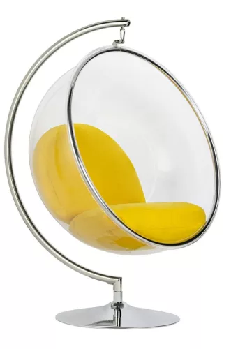 King Home Bubble Állványos Akril Fotel Sárga Gyapjú Párnával
