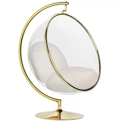 King Home Bubble Stand Gold függőfotel akril bézs velúr párnával
