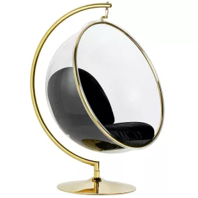   King Home Bubble Stand Akril Függőfotel Arany Állvánnyal Fekete Velúr