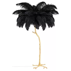   King Home Tiffany Állólámpa Természetes Strucctollakkal Fekete/Arany
