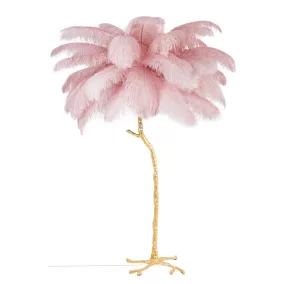 King Home Tiffany Állólámpa Rózsaszín Strucctoll Arany