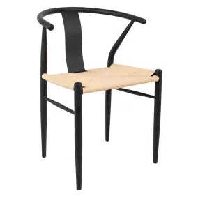   King Home Wishbone Metal Szék Természetes Fonott Ülőfelülettel Fekete