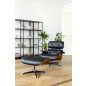 King Home Lounge Pihenőfotel Diófa Bőr Fekete Forgatható
