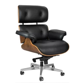   King Home Lounge Gubernator Big XL Vezetői Szék Diófa Valódi Bőr Fekete