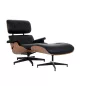 King Home Lounge XL Bőr Fotel Lábtartóval Diófa Fekete